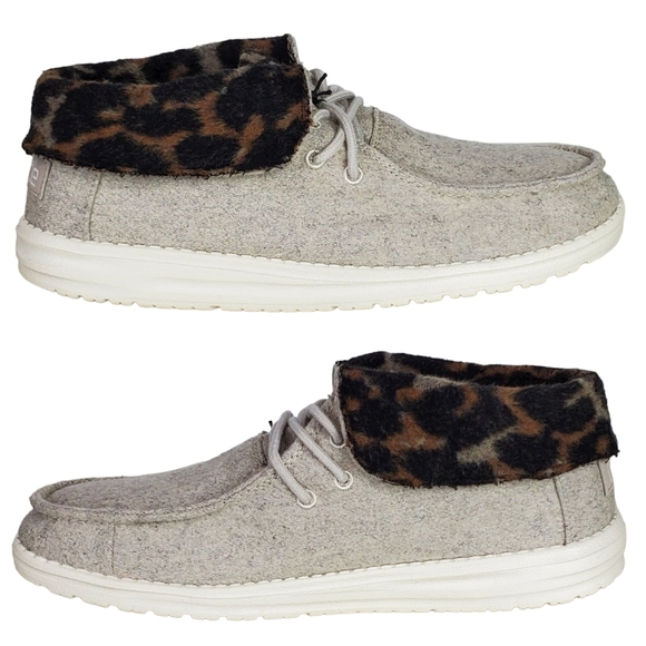 NWB Hey Dude britt wool blend ankle high fold booties cream cheetah size 10 - Picture 4 of 13